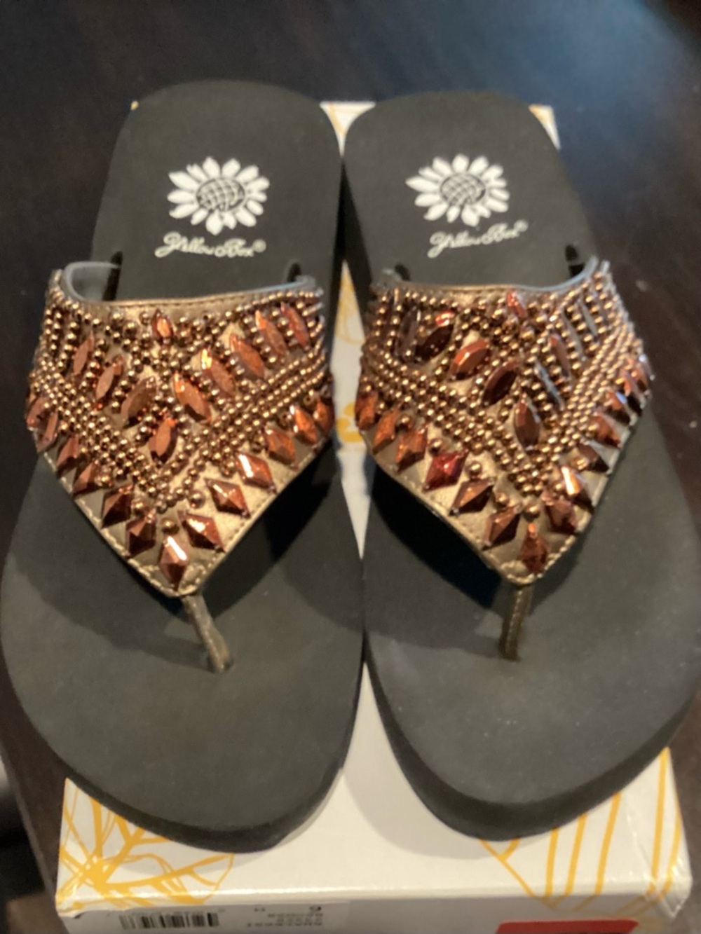 NWOT Yellow Box Embellished Bronze Beaded Sandals - Women